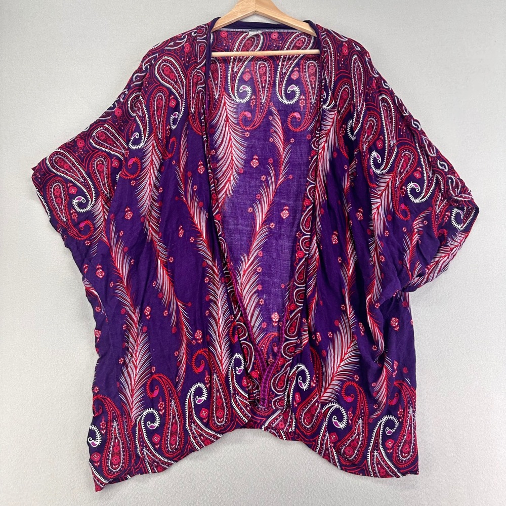 Harem Pants Kimono Swim Coverup Womens M Purple Pink Paisley Beach